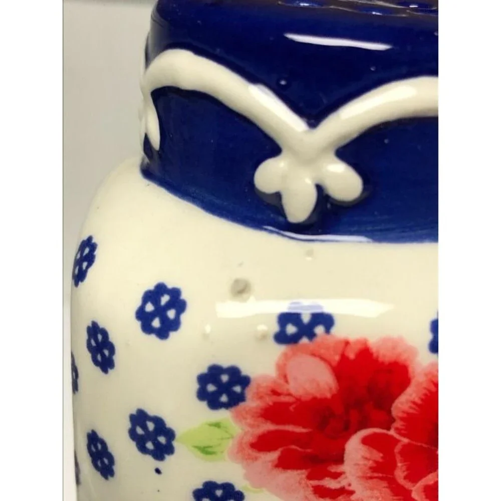 Pioneer Woman Frontier Rose Salt And Pepper Set Shakers Blue Red White New